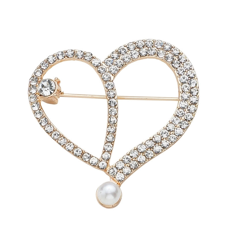 Elegant Sweet Shiny Heart Shape Flower Alloy Inlay Rhinestones Pearl Women’s Brooches