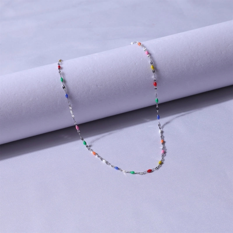 Sweet Color Block Titanium Steel Enamel Necklace