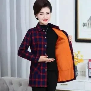 Plus Size Women Coats Winter Warm Blouses Camisa Femininas Long Sleeve Thick Velvet Plaid Shirt Flannel Shirts Full Cotton Top