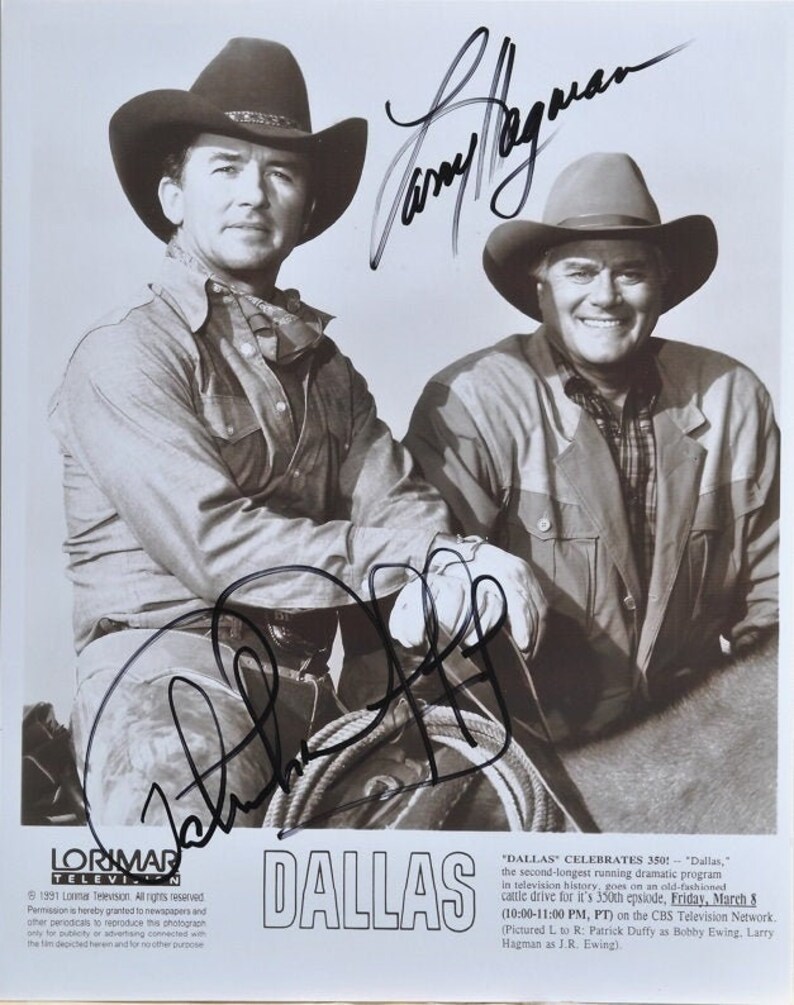 LARRY HAGMAN & PATRICK Duffy Signed Photo Poster painting X2 Dsllas wcoa