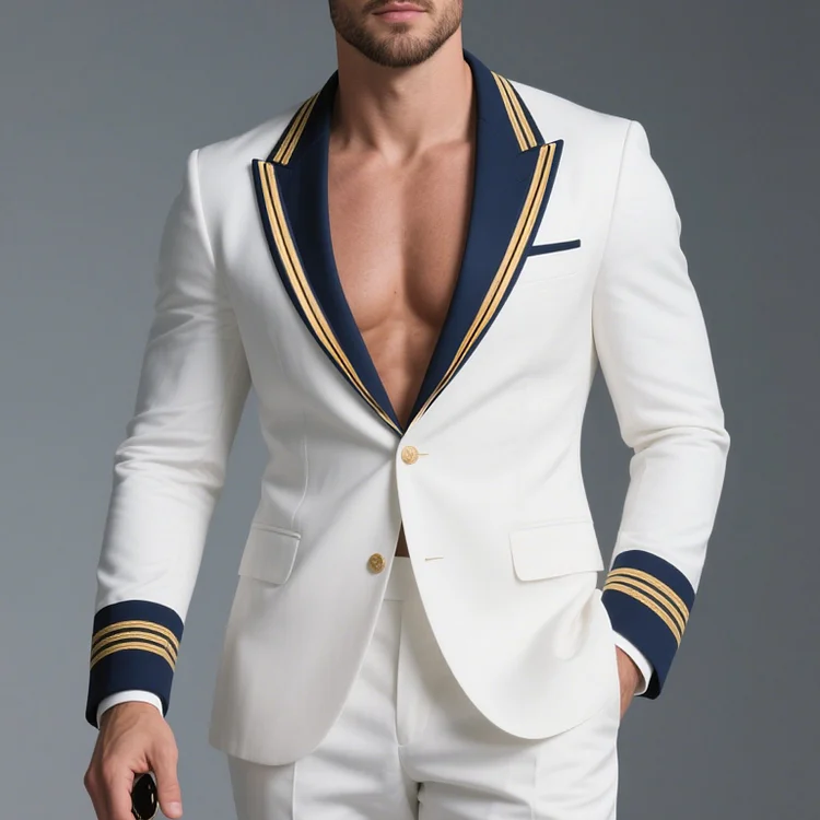 Okaywear Colorblock Striped Peak Lapel Long Sleeve Two Button Blazer Okaywear