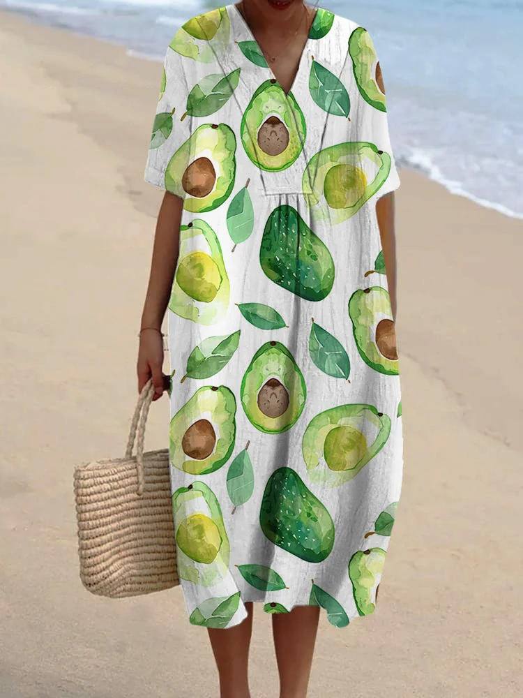 Simple Fruit Kiwi Printed Women's Casual Cotton And Linen