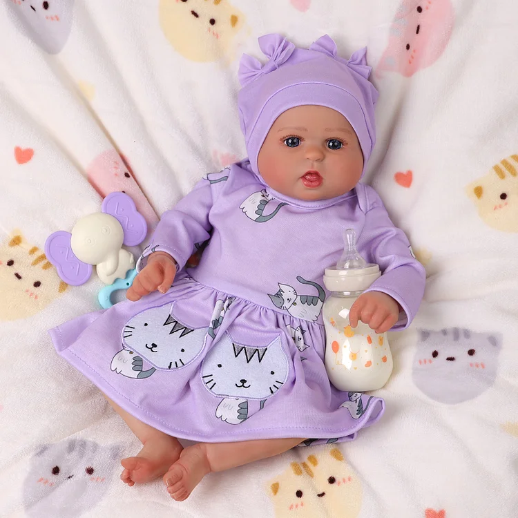 Babeside Bailyn 20'' Realistic Reborn Baby Doll Awake Girl Purple Kitten