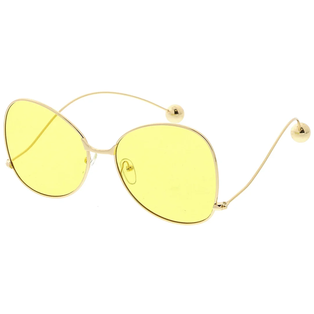 Women's Metal Butterfly glasses Thin Curved Arms Ball Accent Color Tinted Flat Lens 56mm