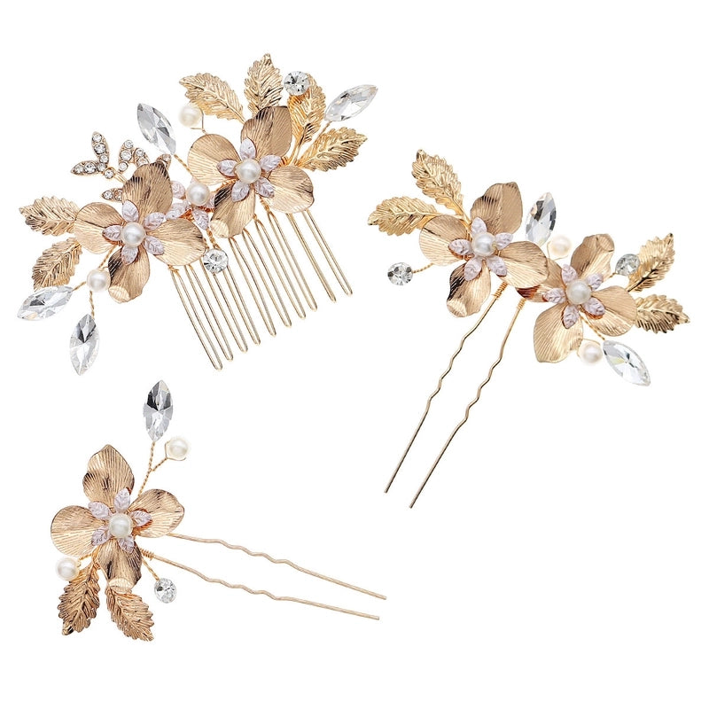 Elegant Bridal Women’s Flower Alloy Diamond Insert Comb