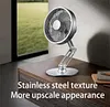 Small Stainless Steel Desk Fan For Office, Portable And Rechargeable (Titanium silver), 144&times;144&times;(175-295) mm