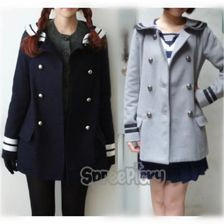 Korean Sailor High Quality Woolen Coat Double Brest SP130220