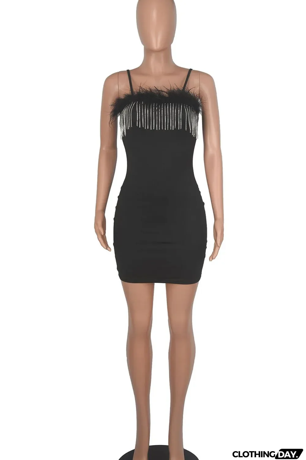 White Sexy Solid Patchwork Feathers Chains Spaghetti Strap Pencil Skirt Dresses