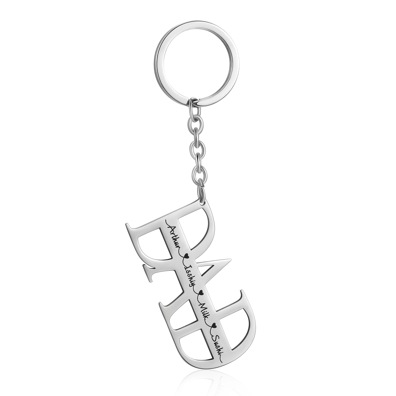 Personalized Keychain Engraved 4 Names Keychain Gifts For Father