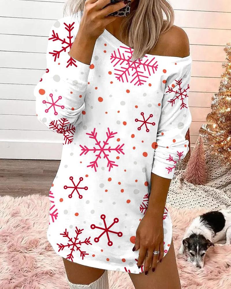 Women's Christmas Snowflake Print Dress