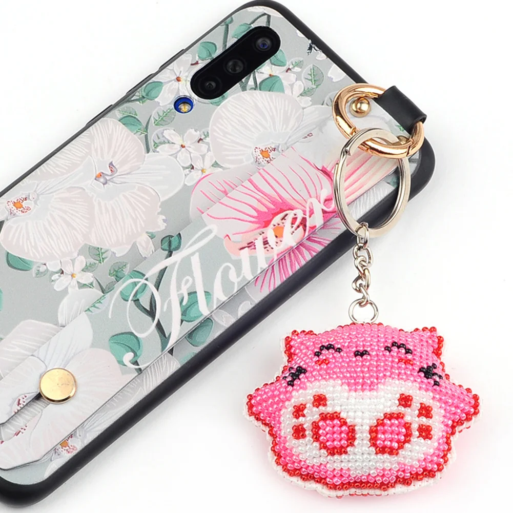 2Pcs Pink Blue Cat - Stamped Bead Embroidery - Keychain