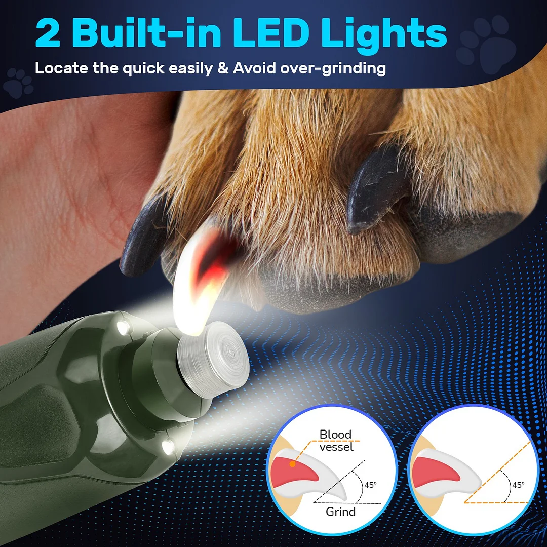 BEBANG Dog Nail Grinder, 6-Speed Pet Nail Grinder with 2 LED Lights for Large Medium Small Dogs Cats