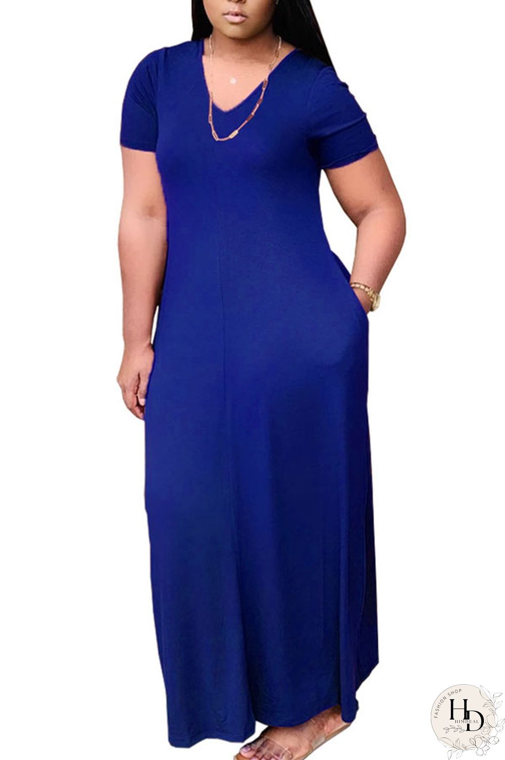 Wine Red Polyester Fashion Casual Black Grey Pink Yellow Wine Red Royal blue Cap Sleeve Short Sleeves V Neck Swagger Ankle-Length Solid Dresses