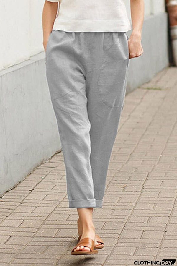 Solid Cotton Linen Pants
