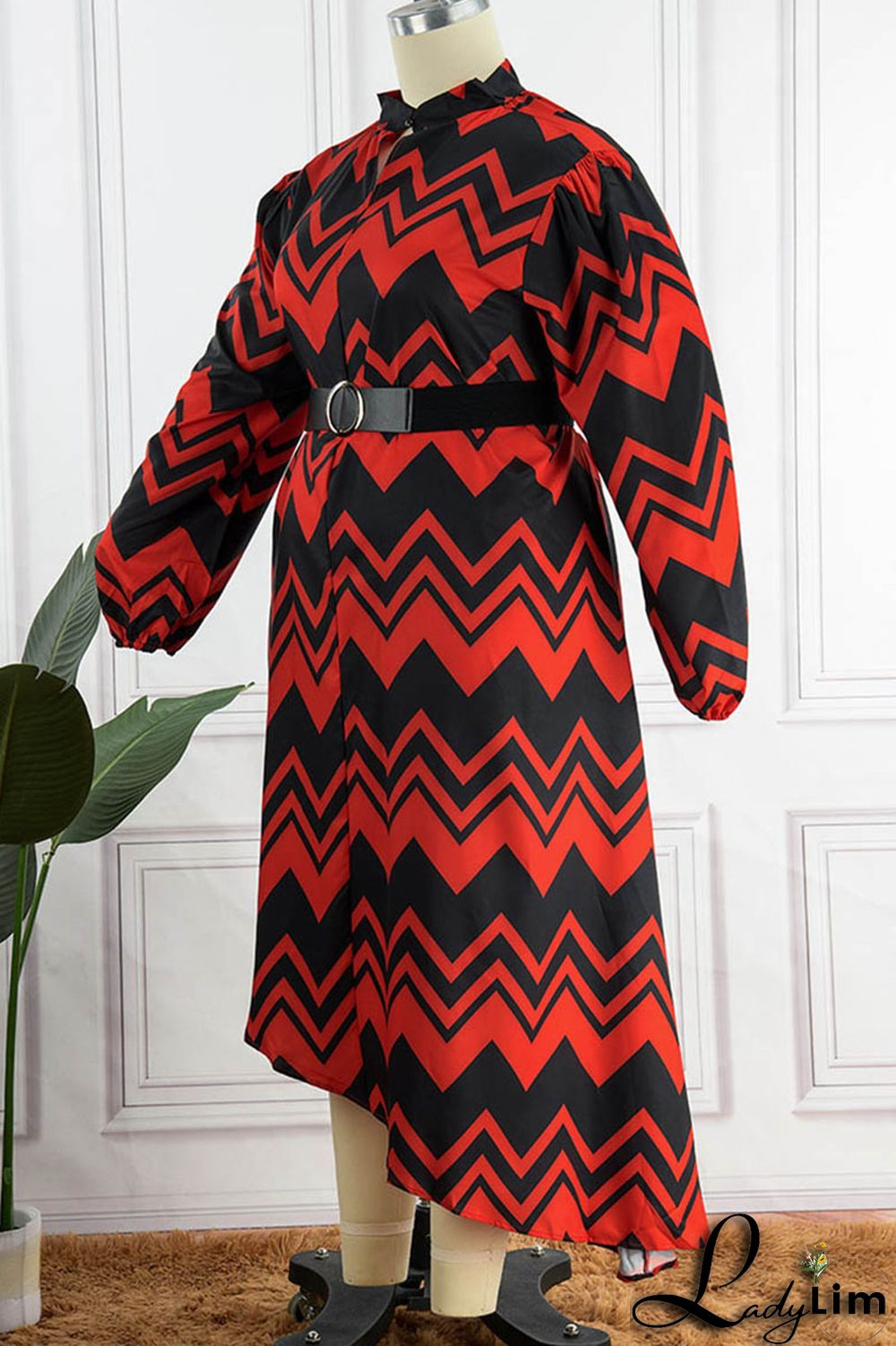 Yellow Casual Print Patchwork With Belt O Neck Irregular Dress Plus Size Dresses