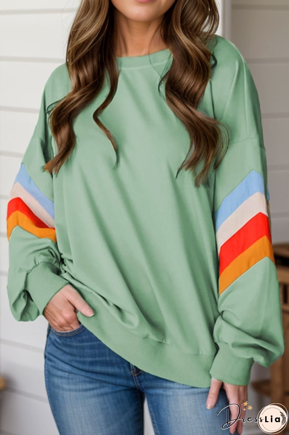 Contrast Round Neck Long Sleeve Sweatshirt