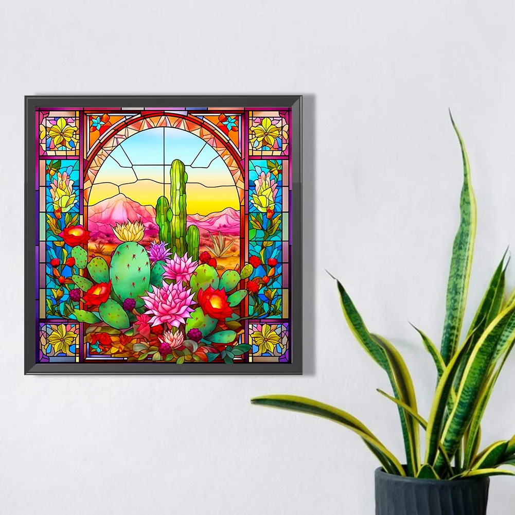 Diamond Painting - Full Round Drill - Stained Glass Cactus(Canvas|40*40cm)
