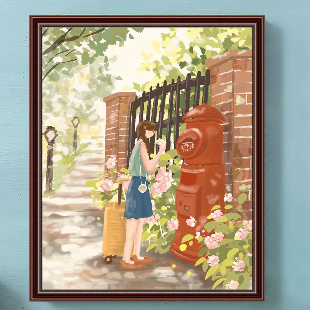 Full Round Diamond Painting 40*50cm - Healing Stick Figure Girl Letter