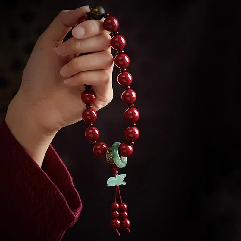 925 Sterling Silver Chinese Zodiac Cinnabar Om Mani Padme Hum Jade Blessing Wrist Mala