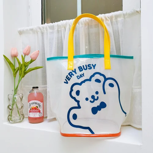 JOURNALSAY 1PC  Bear & Bunny Jelly Mesh Transparent Beach Bag