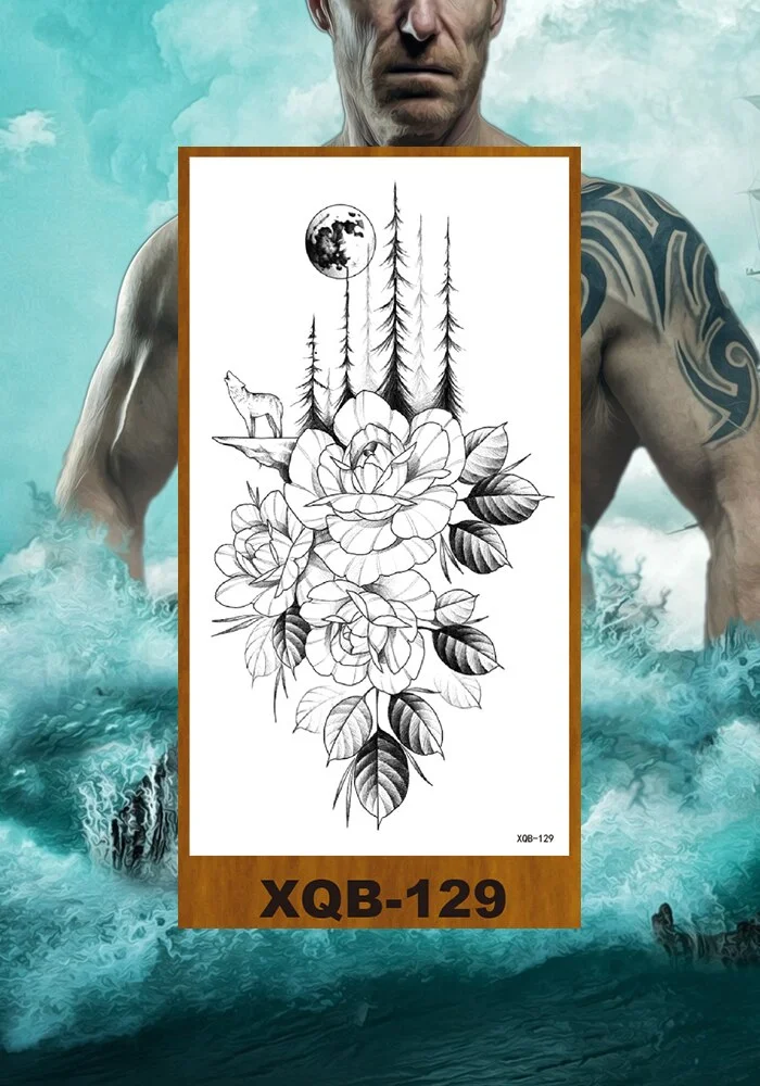 Temporary Tattoos Stickers Women Girl Chest Arm Fake Tatoo Lotus Peony Rose Magnolia Flowers Totem Face Body Makeup Waterproof