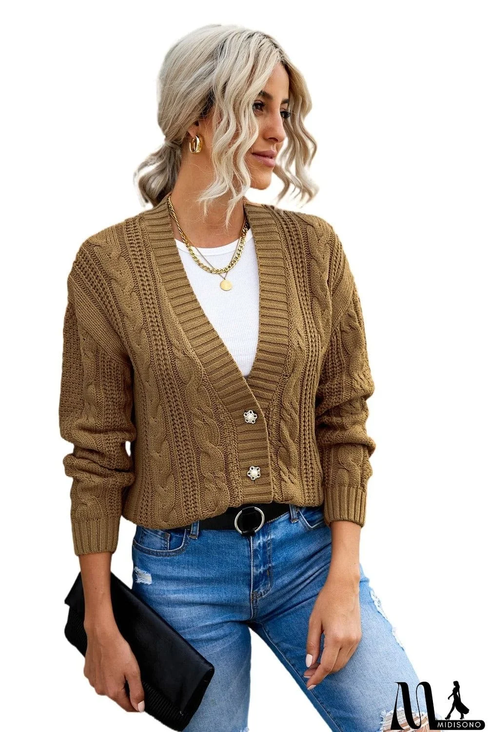 MidiSono - Buttons Weave Knit Cardigan