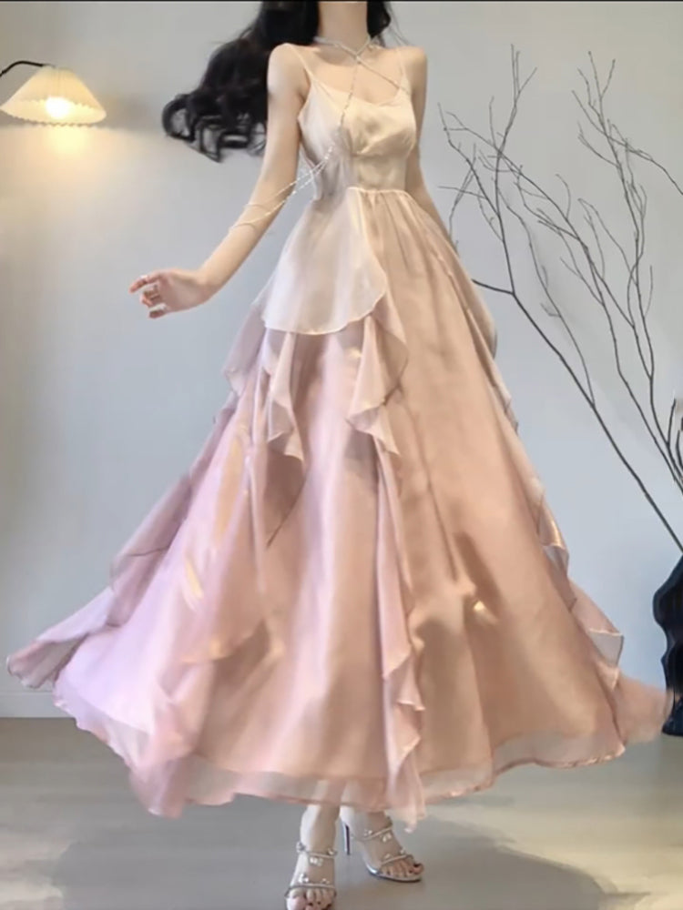 Aiertu Sexy Mermaid Spaghetti Straps Ombre Pink Chiffon Dress Long Prom Dresses Birthday Outfits HOT1173 Aiertu