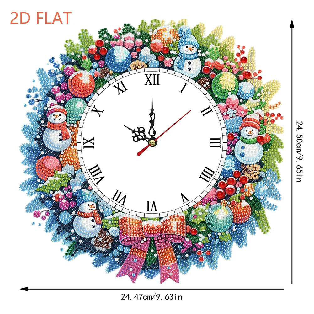 2D Flat DIY Christmas Snowman Acrylic Diamond Painting Clock Pendant Home Decor