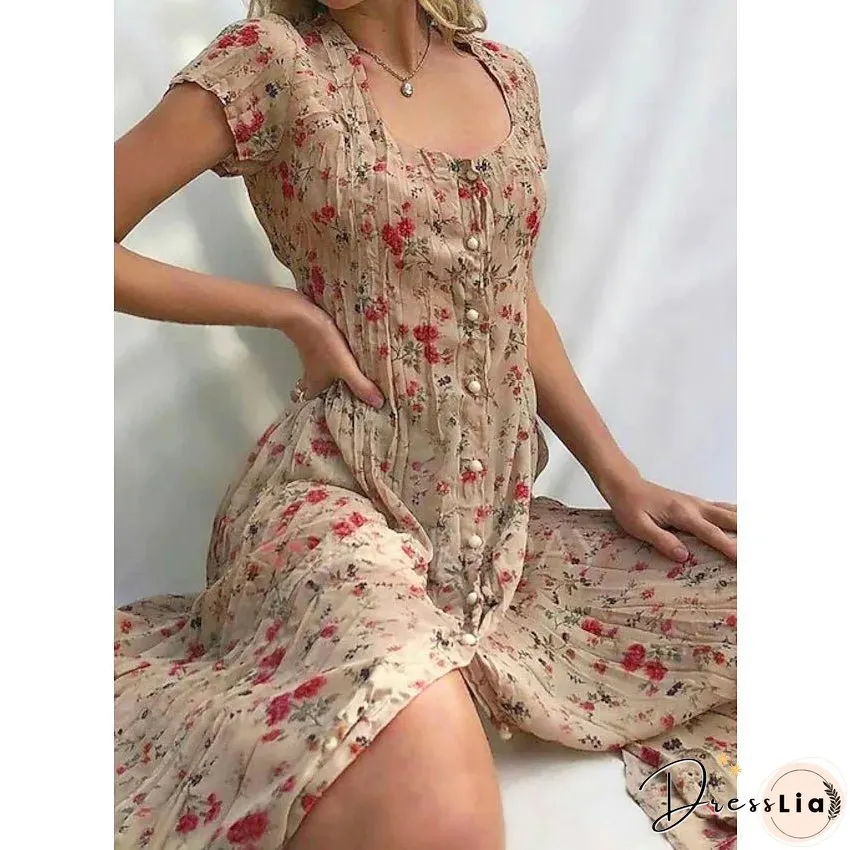 Floral Print Women's Short Sleeve Shift Dress