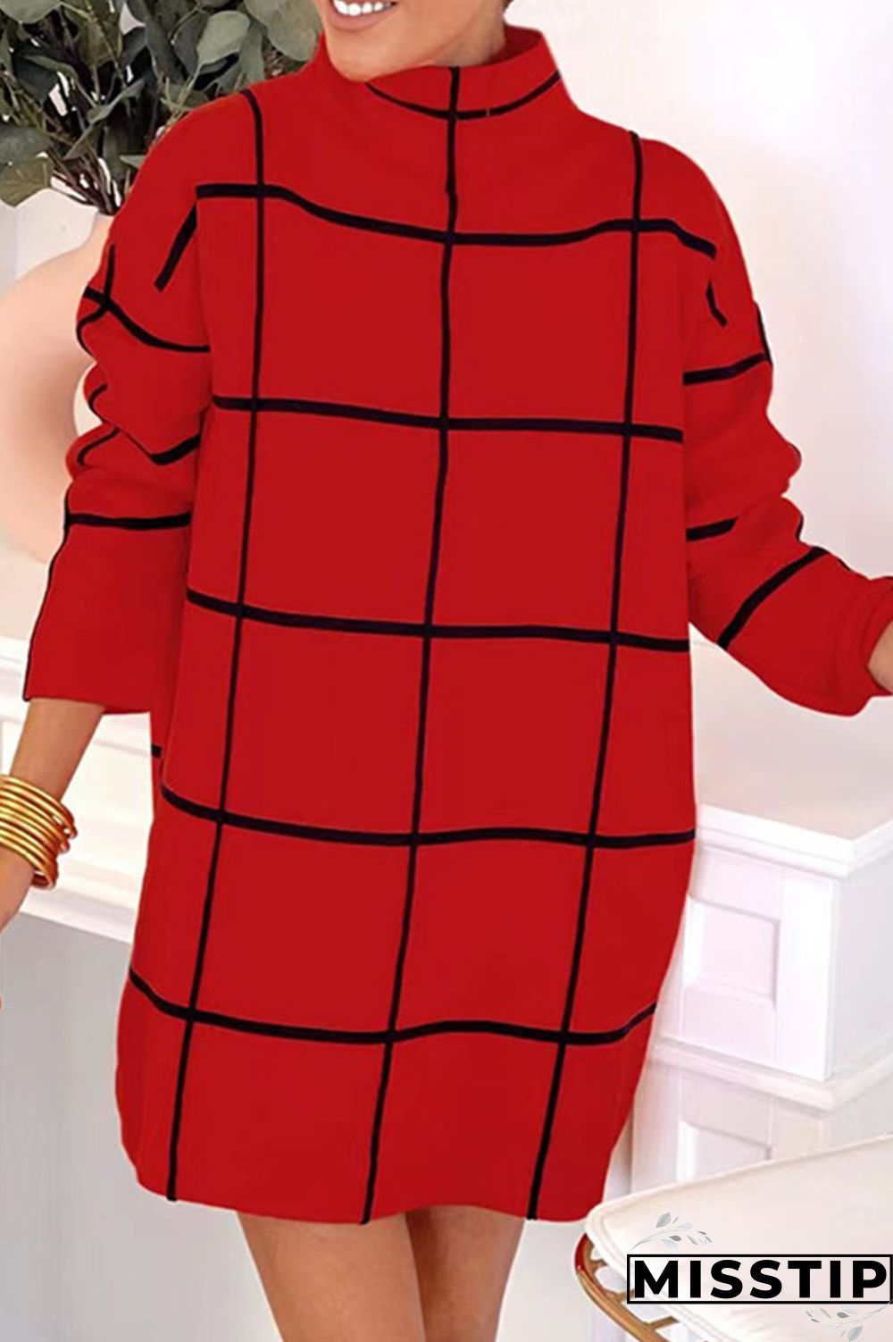 Cream White Casual Print Patchwork Half A Turtleneck Straight Dresses