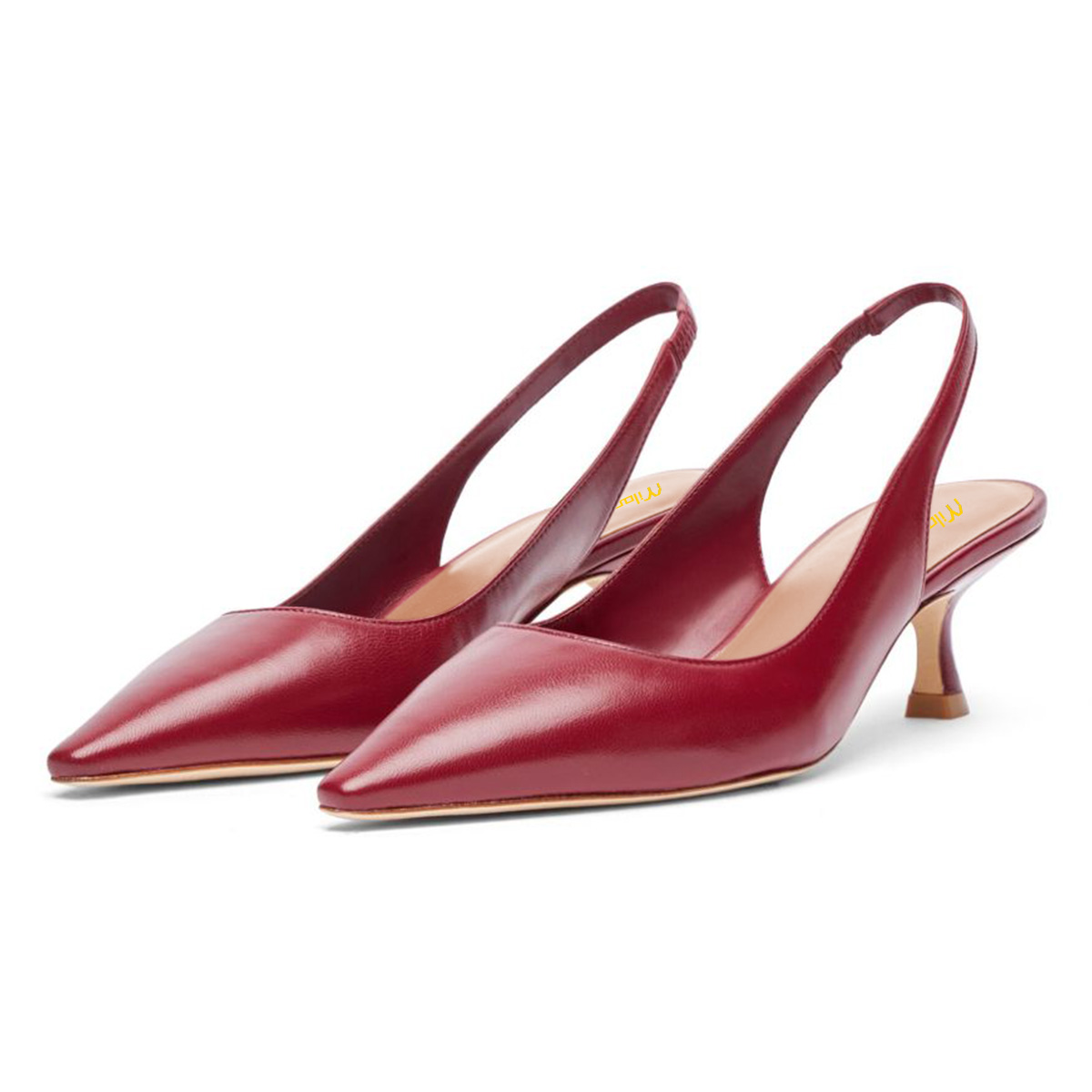 Vegan Leather Pointed Toe Red Elegant Slingback Kitten Heels Nicepairs