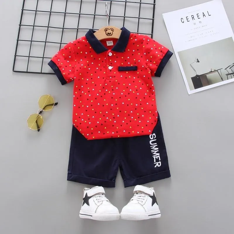 Toddler Baby Boy Summer Clothes Set Fashion Short Suit Cotton T-shirt + Geometric Printed Breechcloth 2 Pcs Children Outfits