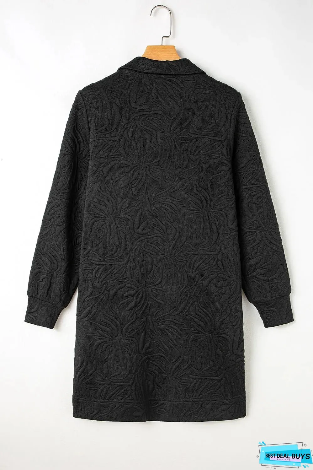 Black Jacquard Textured Quarter Zipper Shift Mini Dress