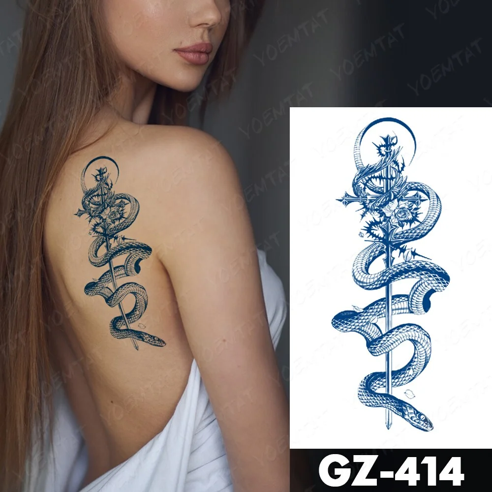 Sdrawing Juice Lasting Ink Waterproof Temporary Tattoo Sticker Genipin Herbal Tatoo Women Body Art Fake Tatto Snake Flower