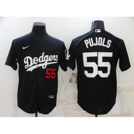 Men's Los Angeles Dodgers #55 Albert Pujols Black Cool Base Stitched Baseball Jersey 9OIN