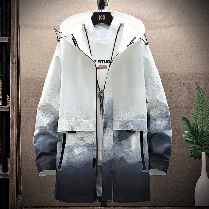 Stylish Casual Gradient Pocket Hooded Trench Coat
