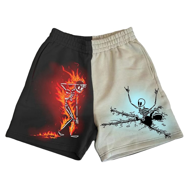 Contrasting Distressed Skull Print Shorts