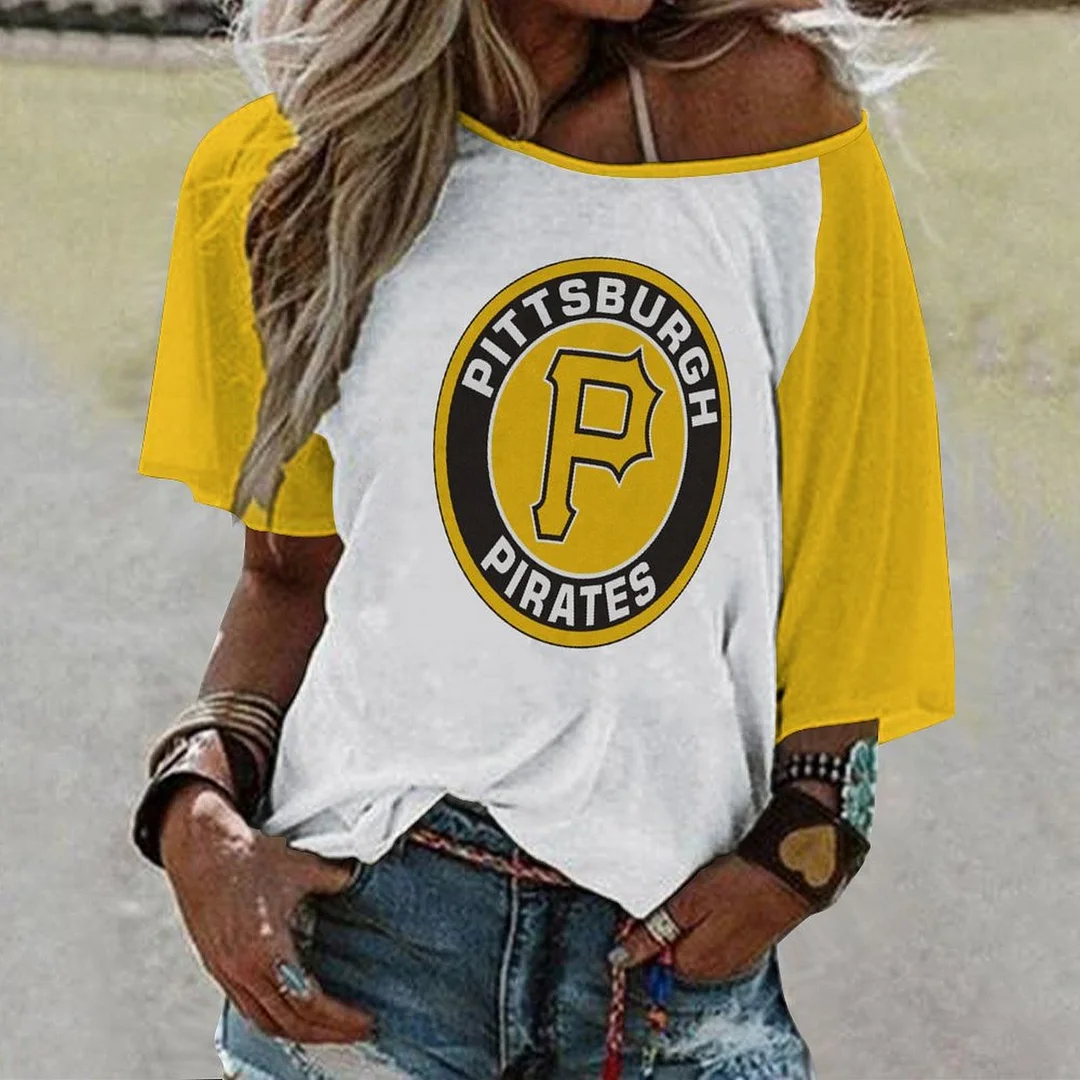 Shoulder Off  Loose Short Sleeve Casual T-shirt for Women Printed with Pattern,Yellow,White,Black