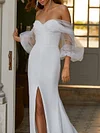 White Yarn Split-Joint Puff Sleeves Off-The-Shoulder Mermaid Maxi Dress