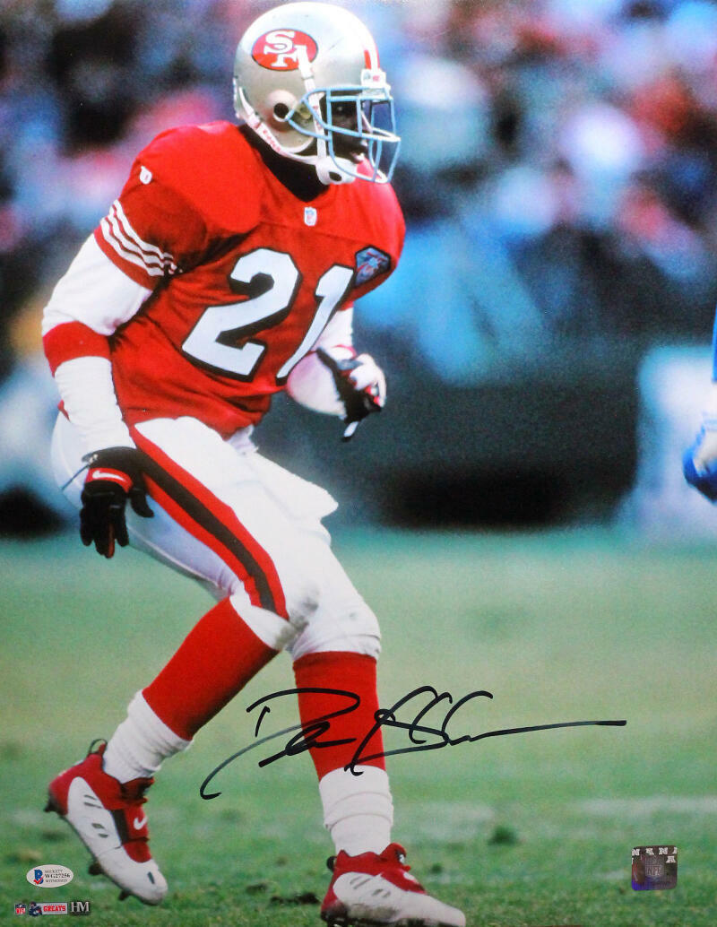 Deion Sanders Autographed SF 49ers 16x20 Backpedaling HM Photo Poster painting- Beckett W *Black