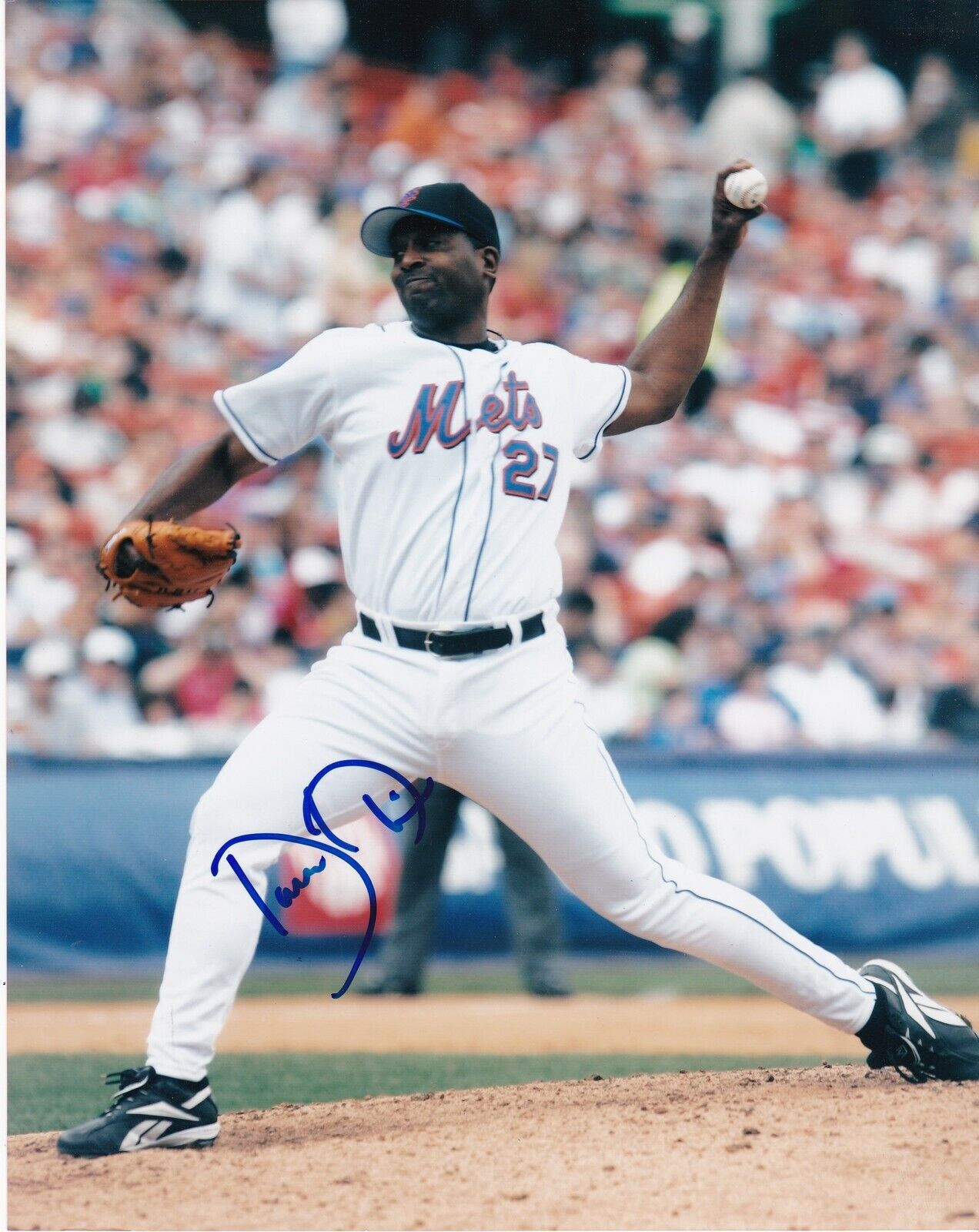 DARREN OLIVER NEW YORK METS ACTION SIGNED 8x10