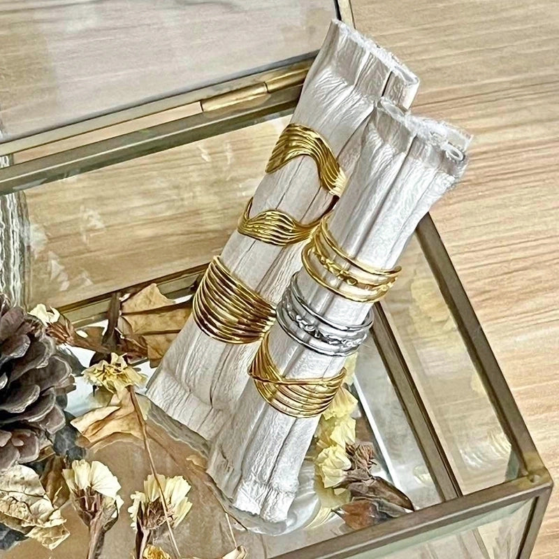 Casual Solid Color 304 Stainless Steel 18K Gold Plated Plating Open Ring