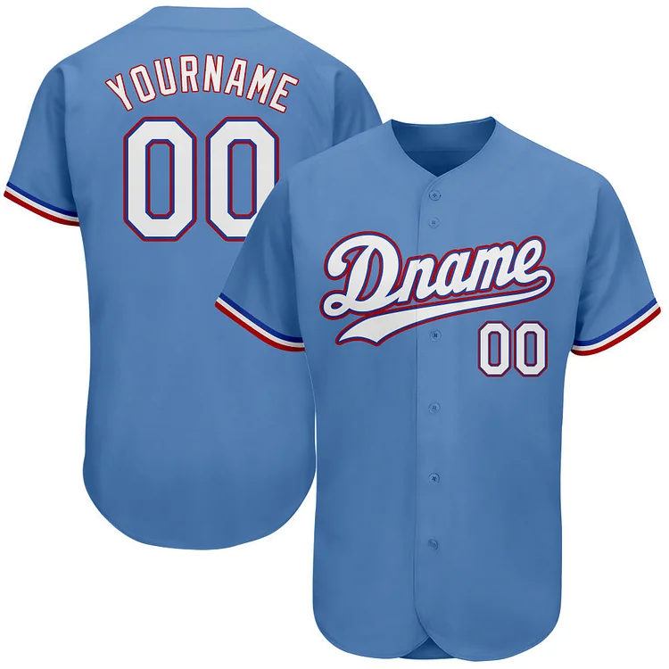 Custom Light Blue White-Red Baseball Jersey