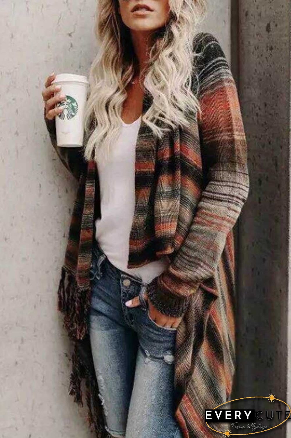 Striped Shawl Sweater 2 Styles