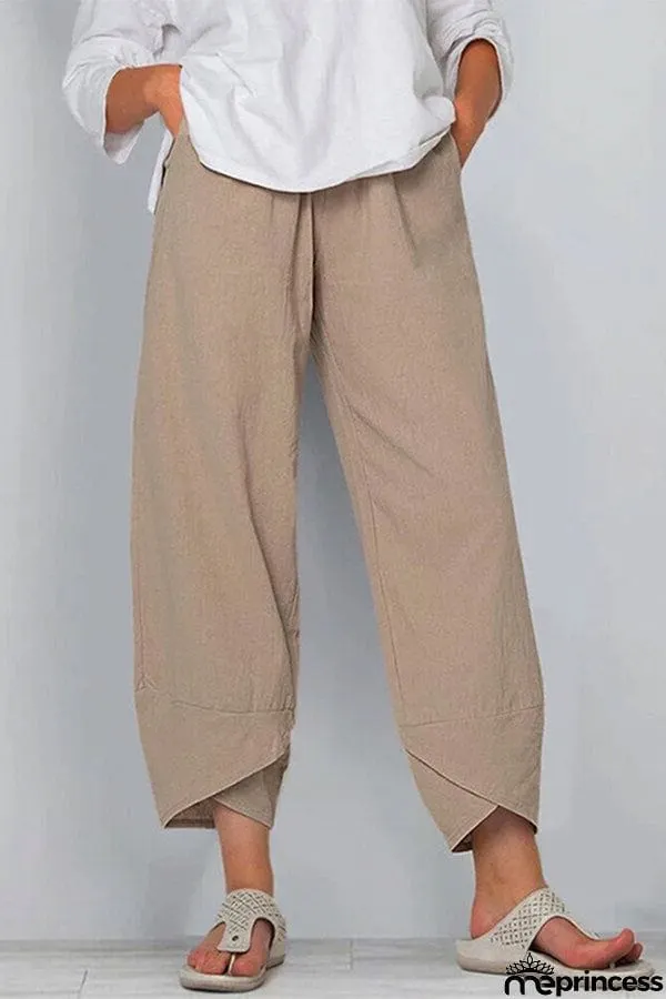 Women's Cotton Linen Simple Loose Casual Ninth Pants