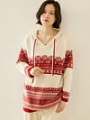 ANGEL Autumn Winter Thick Women's Cashmere Hooded Pullover Mid-long Sweater 100% Cashmere Knitwear Casual Loose Jacquard Hoodie