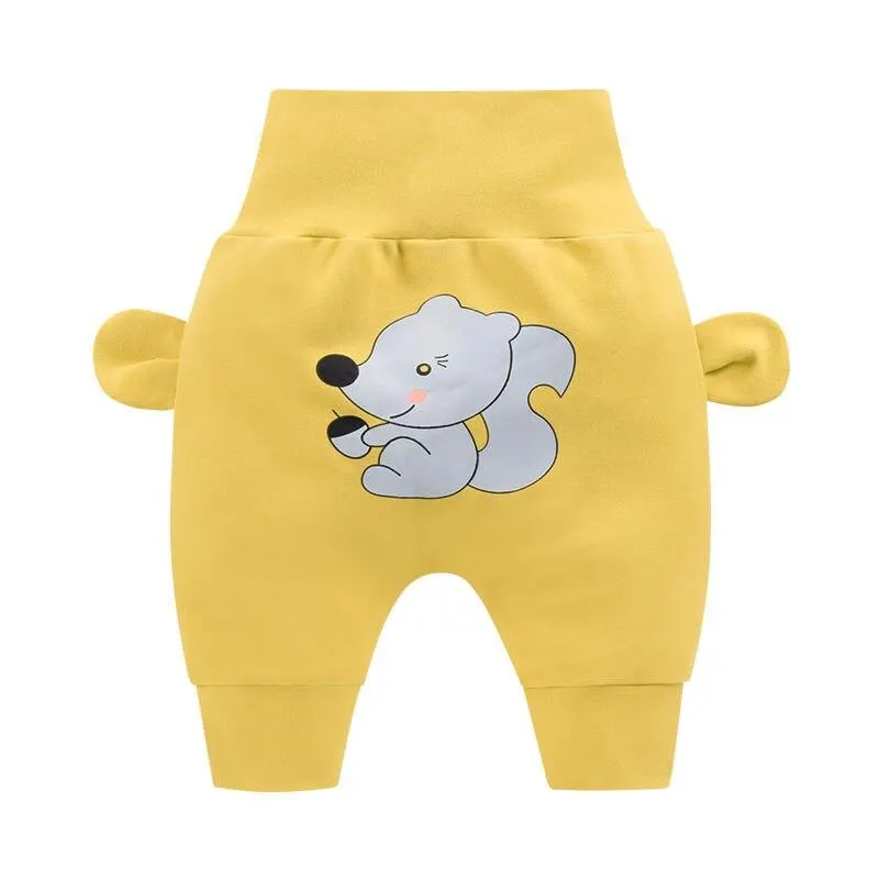 Baby Cute Pants Boys Girl Cartoon High Waist Protection Belly Children Toddler Spring Autumn Winter Newborn Warm Velvet Trousers
