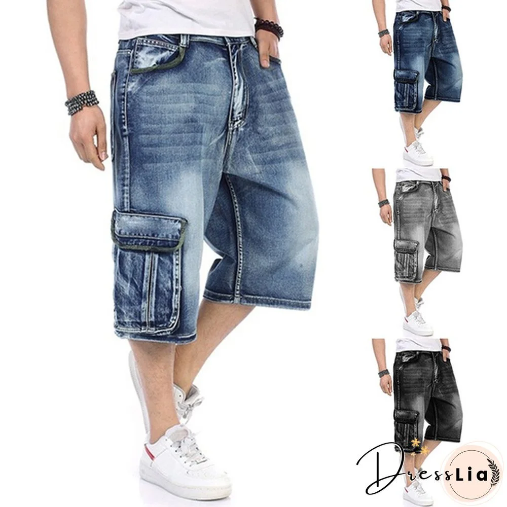 Plus Size S-5XL Men's Fashion Shorts Cargo Jeans Denim Shorts Casual Loose Style Waist Jean Shorts Size