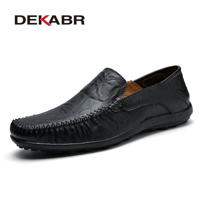 DEKABR Soft Leather Men Loafers New Handmade Casual Shoes Men Moccasins For Men Split Leather Flat Shoes Big size 38-47