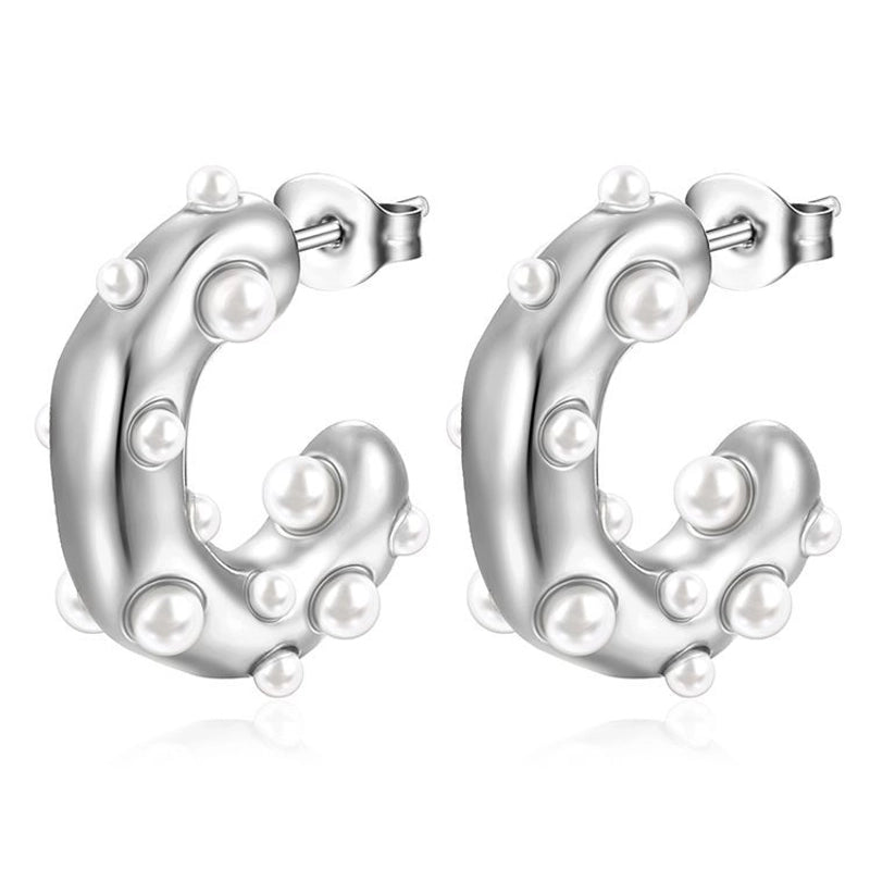 1 Pair Fashion C Shape Plating Inlay 304 Stainless Steel Zircon 18K Gold Plated Ear Studs